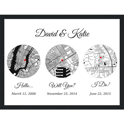 Custom Love  Map “Hello, Will You, I Do”