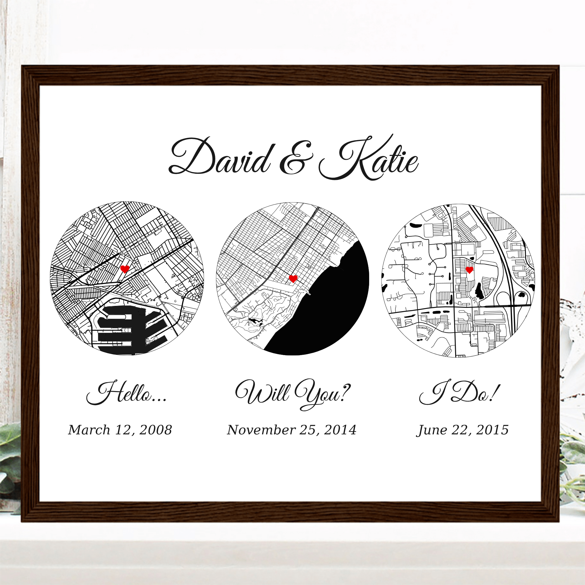 Custom Love  Map “Hello, Will You, I Do”