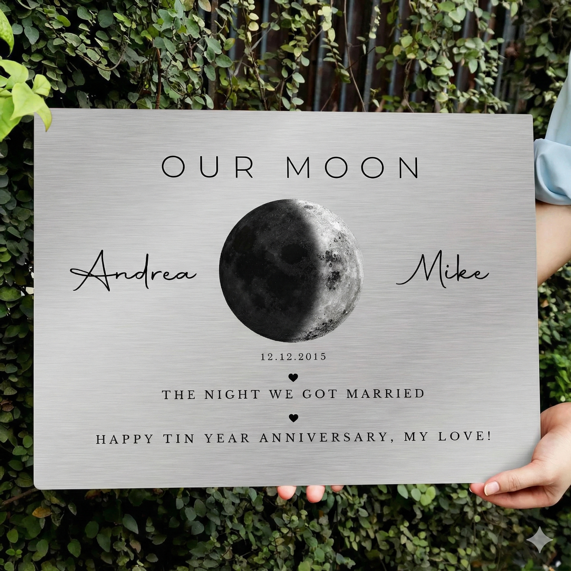 Our Moon on Tin – Personalized Moon Phase Metal Art, Romantic Anniversary & Valentine’s Day Gift for Couples