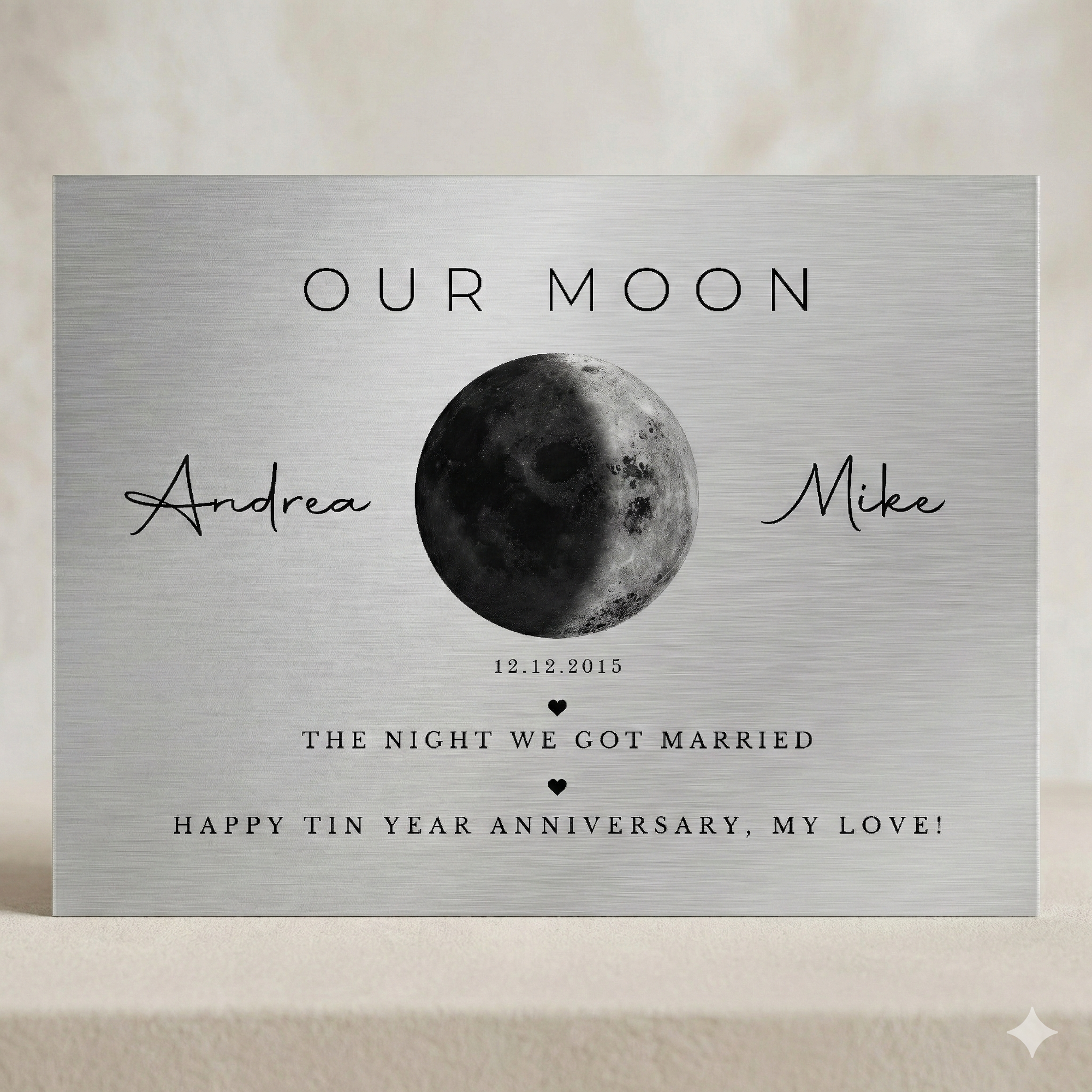 Our Moon on Tin – Personalized Moon Phase Metal Art, Romantic Anniversary & Valentine’s Day Gift for Couples